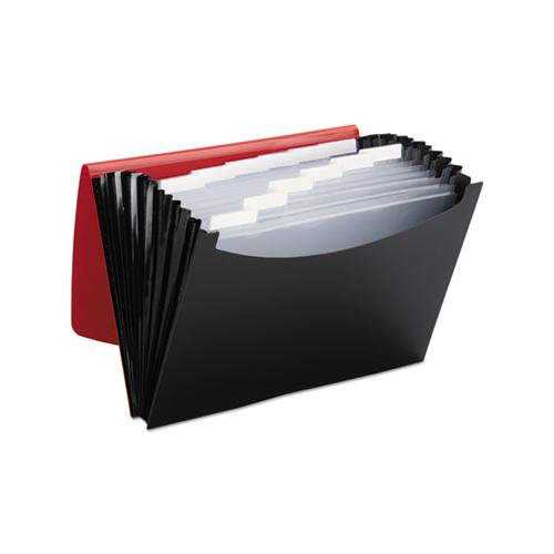 12-pocket Poly Expanding File, 0.88" Expansion, 12 Sections, 1-6-cut Tab, Letter Size, Black-red