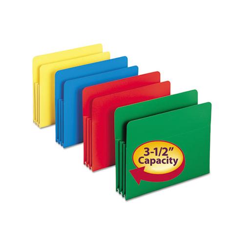 Poly Drop Front File Pockets, 3.5" Expansion, 4 Sections, Letter Size, Assorted, 4-box