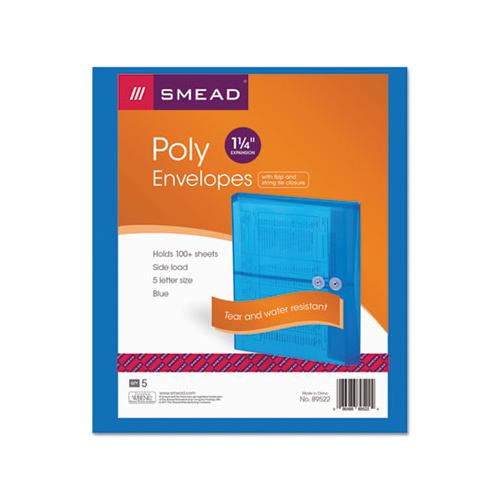 Poly String & Button Interoffice Envelopes, String & Button Closure, 9.75 X 11.63, Transparent Blue, 5-pack