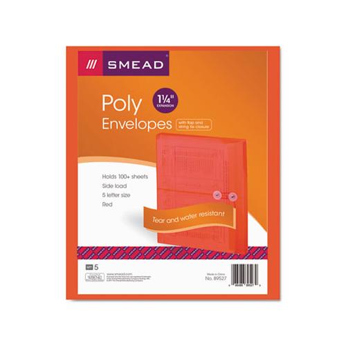Poly String & Button Interoffice Envelopes, String & Button Closure, 9.75 X 11.63, Transparent Red, 5-pack