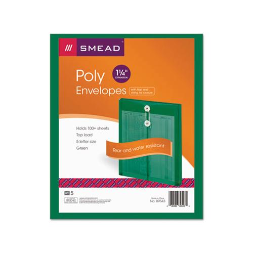 Poly String & Button Interoffice Envelopes, String & Button Closure, 9.75 X 11.63, Transparent Green, 5-pack