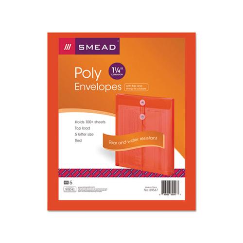 Poly String And Button Interoffice Envelopes, String And Button Closure, 9.75 X 11.63, Transparent Red, 5-pack