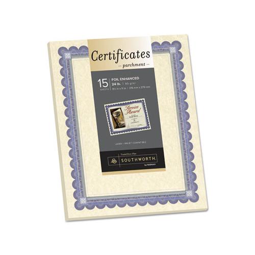 Parchment Certificates, Academic, Ivory W- Blue & Silver-foil Border, 8 1-2 X 11, 15-pack