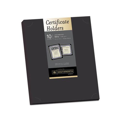 Certificate Holder, Black, 105lb Linen Stock, 12 X 9 1-2, 10-pack