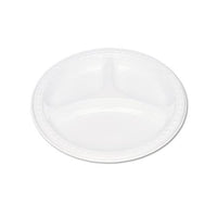 Plastic Dinnerware, Compartment Plates, 9" Dia, White, 125-pack