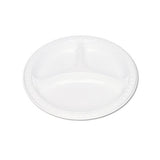 Plastic Dinnerware, Compartment Plates, 9" Dia, White, 125-pack