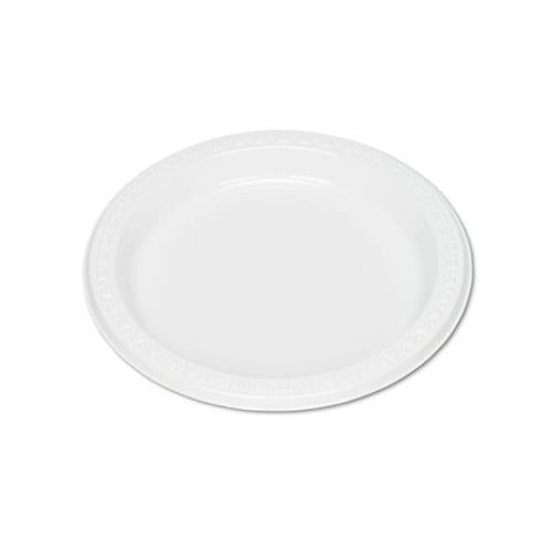 Plastic Dinnerware, Plates, 7" Dia, White, 125-pack