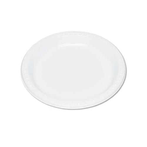 Plastic Dinnerware, Plates, 9" Dia, White, 125-pack