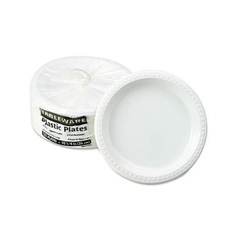 Plastic Dinnerware, Plates, 10 1-4" Dia, White, 125-pack