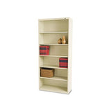 Metal Bookcase, Six-shelf, 34-1-2w X 13-1-2h X 78h, Putty