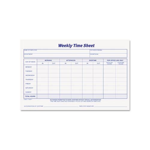 Weekly Time Sheets, 5 1-2 X 8 1-2, 50-pad, 2-pack