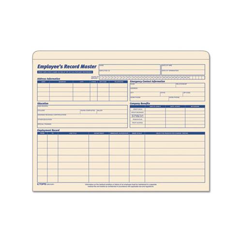 Employee Record Master File Jacket, Straight Tab, Letter Size, Manila, 20-pack
