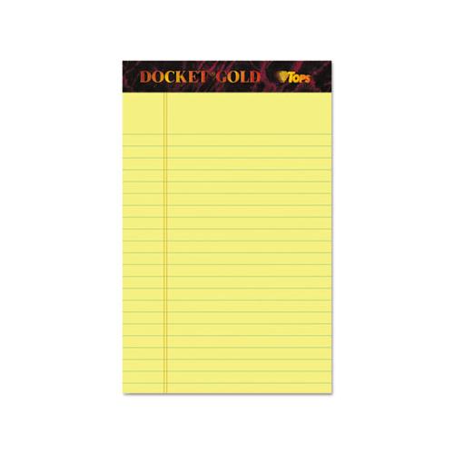 Docket Gold Ruled Perforated Pads, Narrow Rule, 5 X 8, Canary, 50 Sheets, 12-pack