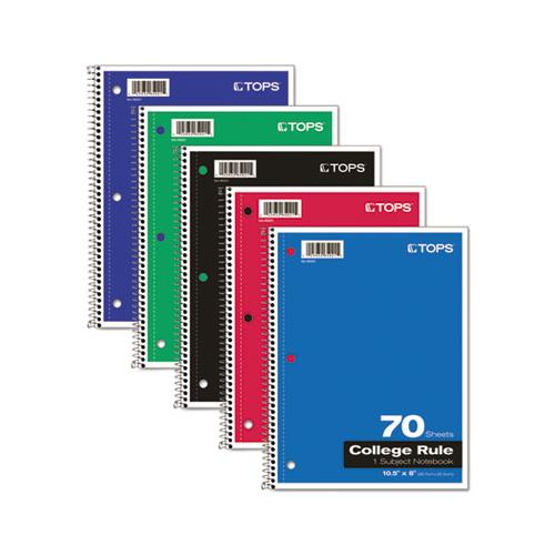 Coil-lock Wirebound Notebooks, 1 Subject, Medium-college Rule, Assorted Color Covers, 10.5 X 8, 70 Sheets