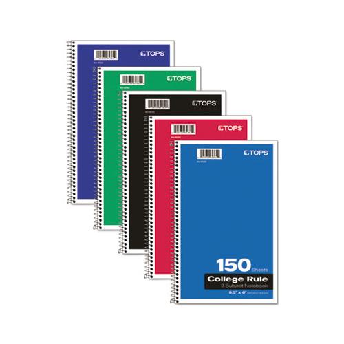 Coil-lock Wirebound Notebooks, 3 Subjects, Medium-college Rule, Assorted Color Covers, 9.5 X 6, 150 Sheets