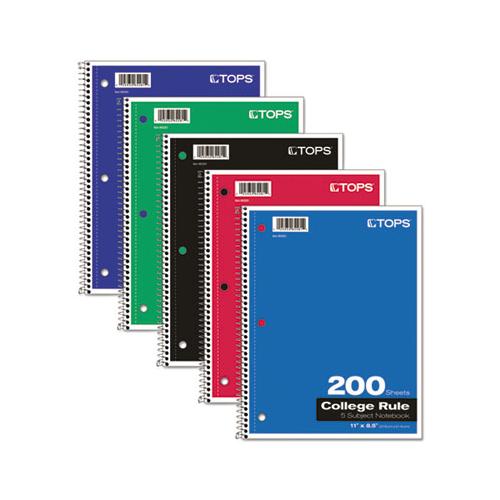 Coil-lock Wirebound Notebooks, 5 Subjects, Medium-college Rule, Assorted Color Covers, 11 X 8.5, 200 Sheets