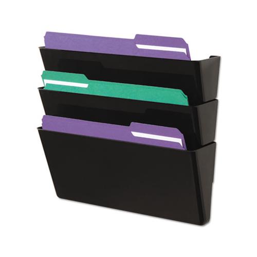 Wall File, Three Pocket, Plastic, Black