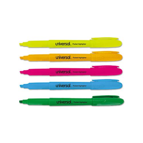 Pocket Highlighters, Chisel Tip, Assorted Colors, 5-set