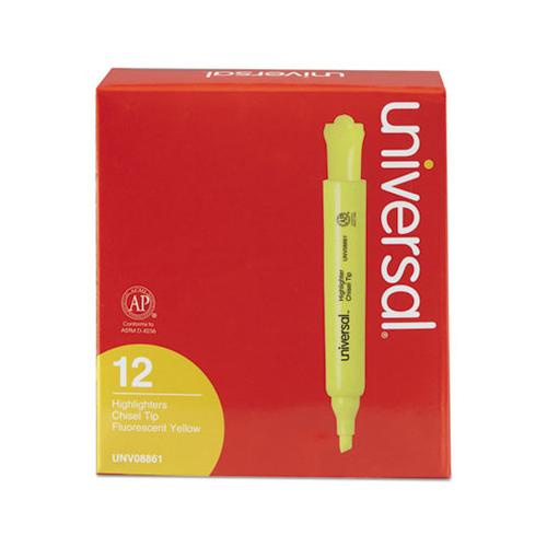 Desk Highlighters, Chisel Tip, Fluorescent Yellow, Dozen