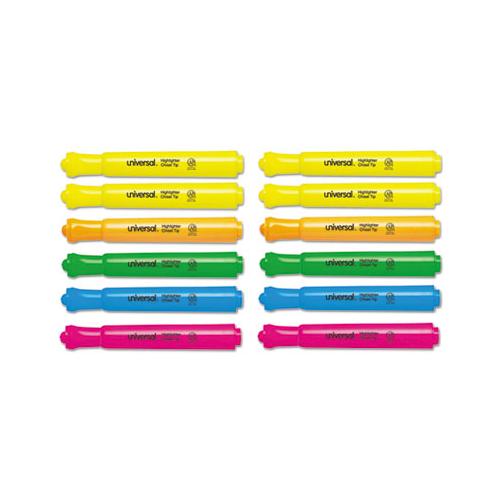 Desk Highlighters, Chisel Tip, Assorted Colors, Dozen