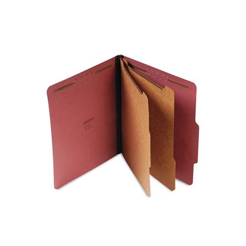 Six--section Pressboard Classification Folders, 2 Dividers, Letter Size, Red, 10-box