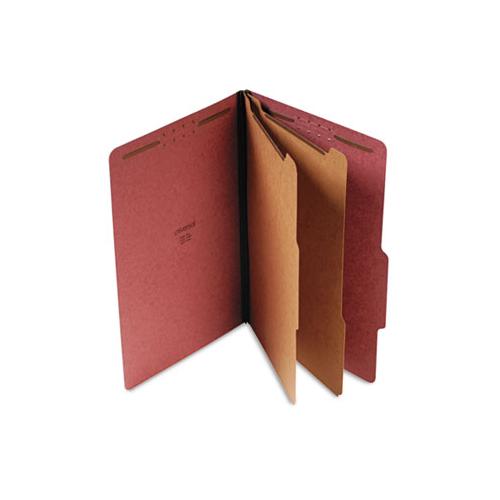Six--section Pressboard Classification Folders, 2 Dividers, Legal Size, Red, 10-box