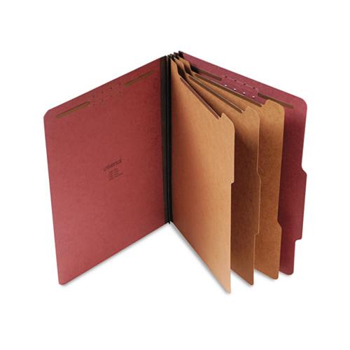 Eight-section Pressboard Classification Folders, 3 Dividers, Letter Size, Red, 10-box