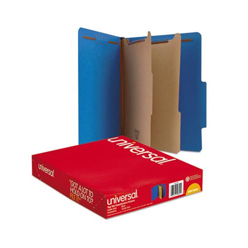 Bright Colored Pressboard Classification Folders, 2 Dividers, Letter Size, Cobalt Blue Cover, 10-box