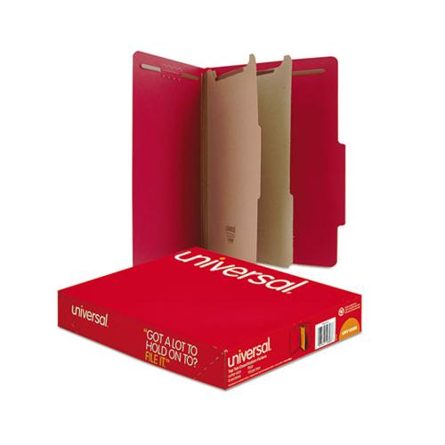 Bright Colored Pressboard Classification Folders, 2 Dividers, Letter Size, Ruby Red, 10-box