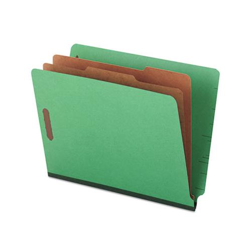 Deluxe Six-section Colored Pressboard End Tab Classification Folders, 2 Dividers, Letter Size, Green, 10-box