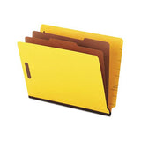 Deluxe Six-section Colored Pressboard End Tab Classification Folders, 2 Dividers, Letter Size, Yellow, 10-box