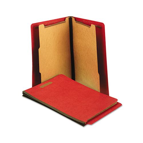 Deluxe Six-section Colored Pressboard End Tab Classification Folders, 2 Dividers, Letter Size, Bright Red, 10-box