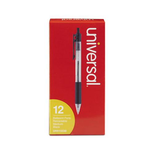 Comfort Grip Retractable Ballpoint Pen, 1mm, Black Ink, Clear Barrel, Dozen