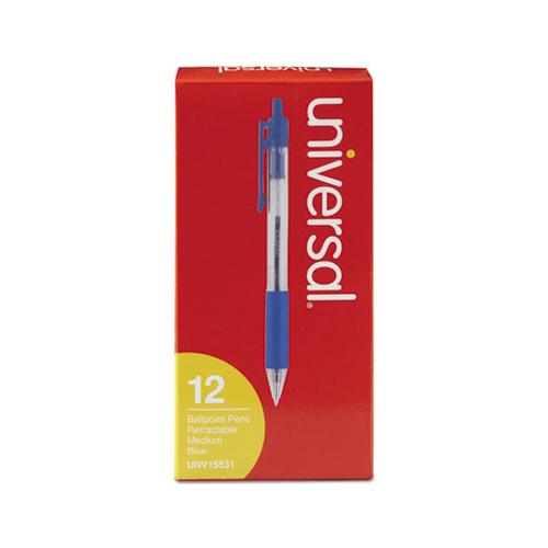 Comfort Grip Retractable Ballpoint Pen, 1mm, Blue Ink, Clear Barrel, Dozen