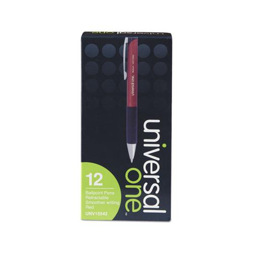 Comfort Grip Retractable Ballpoint Pen, Medium 1mm, Red Ink-barrel, Dozen
