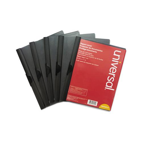 Plastic Report Cover W-clip, Letter, Holds 30 Pages, Clear-black, 5-pk