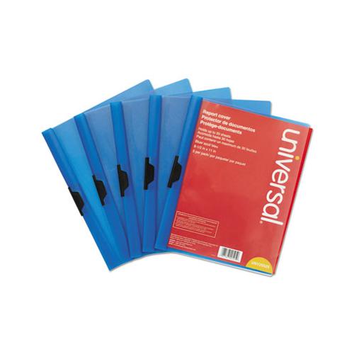 Plastic Report Cover W-clip, Letter, Holds 30 Pages, Clear-blue, 5-pk