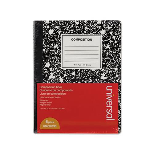 Composition Book, Medium-college Rule, Black Marble, 9.75 X 7.5, 100 Sheets, 6-pack