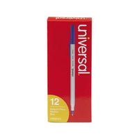 Stick Ballpoint Pen, Medium 1mm, Blue Ink, Gray Barrel, Dozen