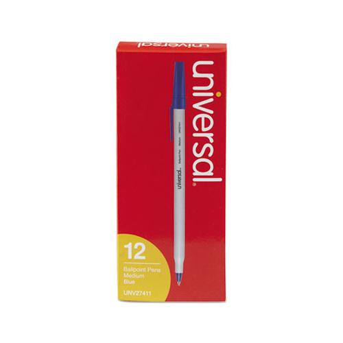 Stick Ballpoint Pen, Medium 1mm, Blue Ink, Gray Barrel, Dozen