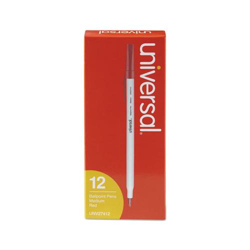 Stick Ballpoint Pen, Medium 1mm, Red Ink, Gray Barrel, Dozen
