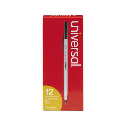 Stick Ballpoint Pen, Fine 0.7mm, Black Ink, Gray Barrel, Dozen