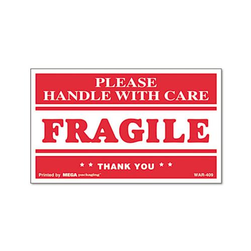 Printed Message Self-adhesive Shipping Labels, Fragile Handle With Care, 3 X 5, Red-clear, 500-roll