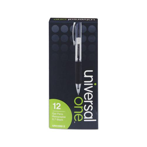 Comfort Grip Retractable Gel Pen, 0.7mm, Black Ink, Smoke Barrel, Dozen