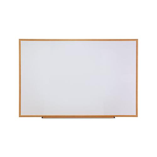 Dry-erase Board, Melamine, 72 X 48, White, Oak-finished Frame