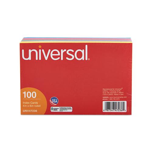Index Cards, 4 X 6, Blue-salmon-green-cherry-canary, 100-pack