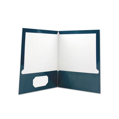 Laminated Two-pocket Folder, Cardboard Paper, Navy, 11 X 8 1-2, 25-pack