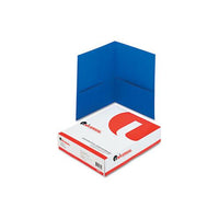 Two-pocket Portfolio, Embossed Leather Grain Paper, Light Blue, 25-box