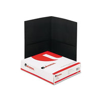 Two-pocket Portfolio, Embossed Leather Grain Paper, Black, 25-box