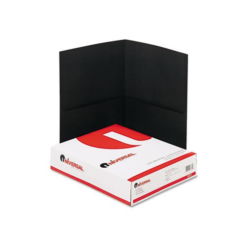 Two-pocket Portfolio, Embossed Leather Grain Paper, Black, 25-box